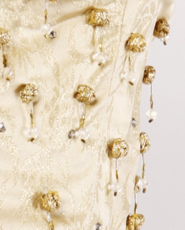 Women's Vintage 1950's Metallic Gold Beaded Rhinestone Evening Dress