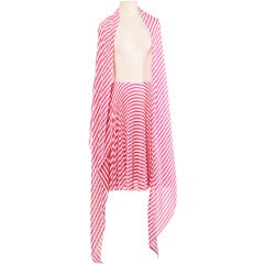 Vintage Oscar de la Renta Pleated Pink Candy Stripe Skirt + Wrap 2 Piece Set