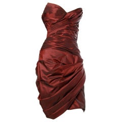 Victor Costa Vintage 1980s Burgundy Strapless Asymmetric Ruched Mini Dress 9