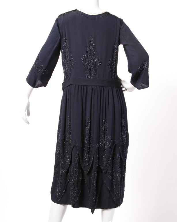 Women's Two Piece Vintage Glass Beaded Removable Sleeves Flapper Dress, 1920s 