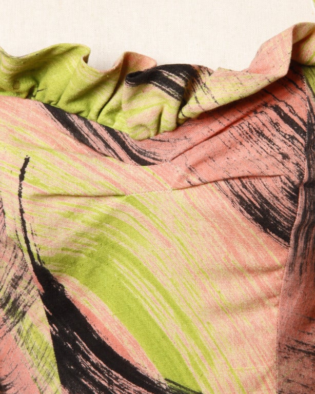 Extraordinary Vintage 1950s Hand Painted Neon Dress + Wrap by Maya de Mexico In Excellent Condition In Sparks, NV