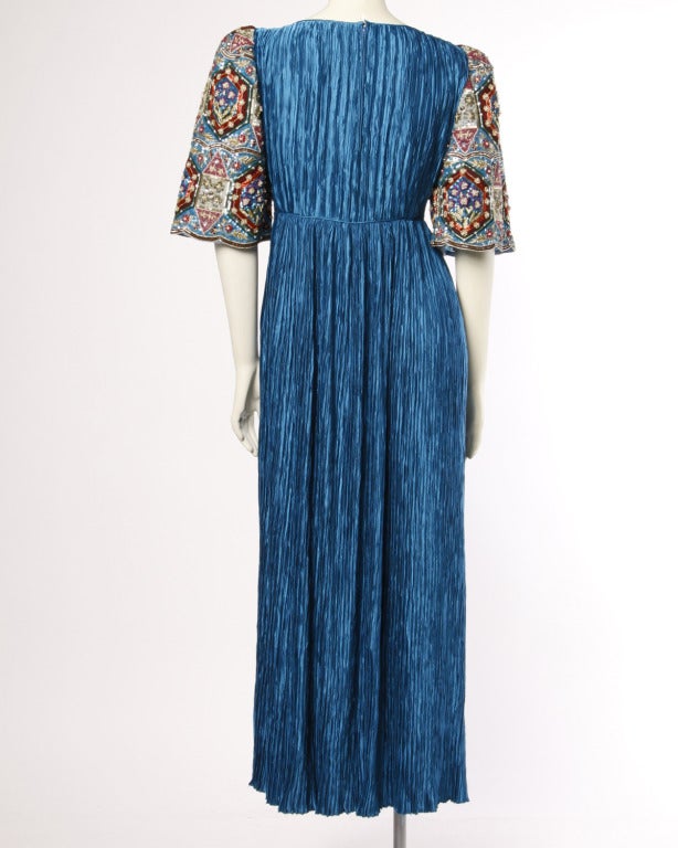 Mary McFadden Couture Vintage 1980s Sequin Beaded Blue Gown at 1stDibs