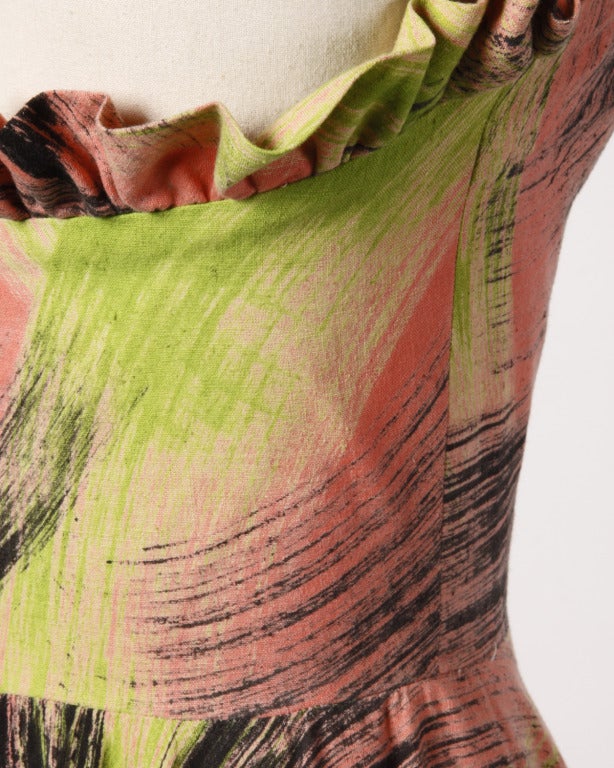Extraordinary Vintage 1950s Hand Painted Neon Dress + Wrap by Maya de Mexico 2