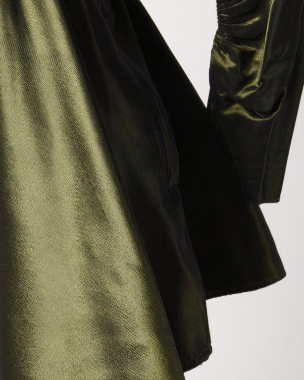 Vintage 40er Jahre schillernde Olive Seide Taft asymmetrische Kleid 2