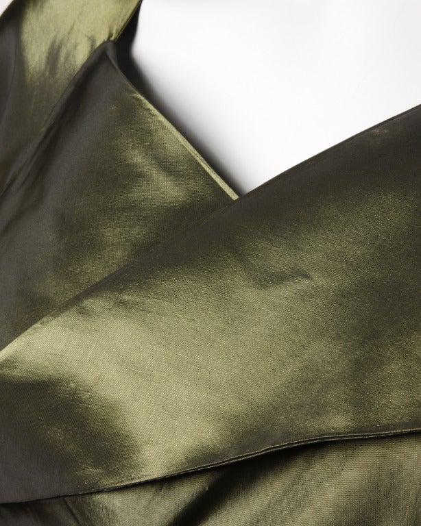 Vintage 40er Jahre schillernde Olive Seide Taft asymmetrische Kleid 3