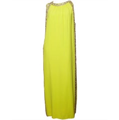 1960s Silk Two-Piece Metallic Jeweled + Sequin Citrus Maxi Dress