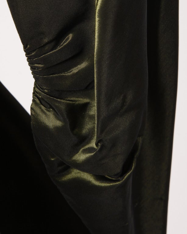 Vintage 40er Jahre schillernde Olive Seide Taft asymmetrische Kleid 6