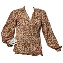 Lanvin Silk Print Wrap Top Blouse Vintage 80s 1980s
