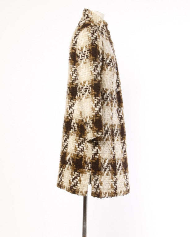 Beige Lanvin 1960s Vintage Wool and Silk Ready-to-Wear Houndstooth Coat