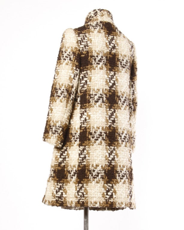 Women's Lanvin 1960s Vintage Wool and Silk Ready-to-Wear Houndstooth Coat