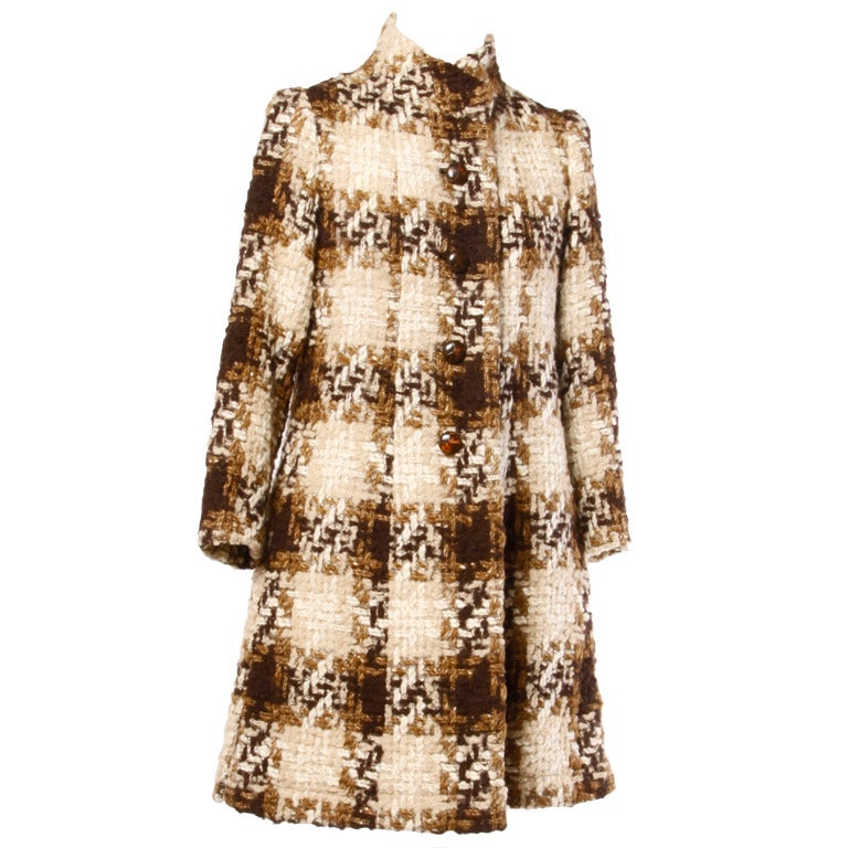 Lanvin 1960s Vintage Wool and Silk Ready-to-Wear Houndstooth Coat