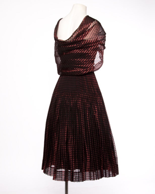 Vintage 1940s Sheer Red Stripe Dress + Wrap In Excellent Condition In Sparks, NV