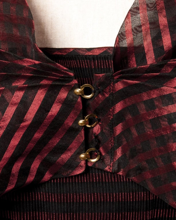 Vintage 1940s Sheer Red Stripe Dress + Wrap 2
