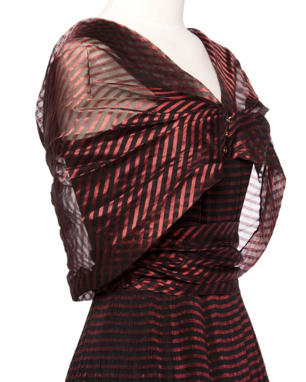 Vintage 1940s Sheer Red Stripe Dress + Wrap 4