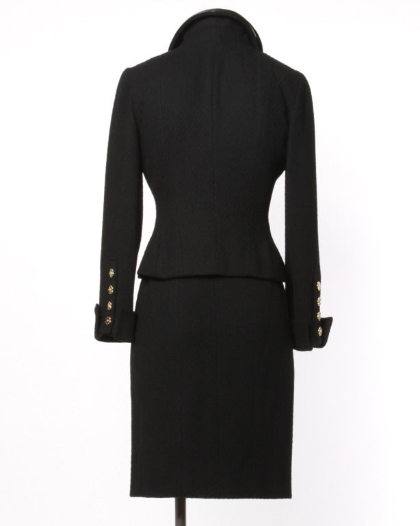 Chanel by Karl Lagerfeld Black Wool 2-Piece Skirt Suit- Detachable Collar Jacket In Excellent Condition In Sparks, NV