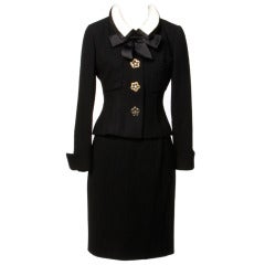 Vintage Chanel by Karl Lagerfeld Black Wool 2-Piece Skirt Suit- Detachable Collar Jacket