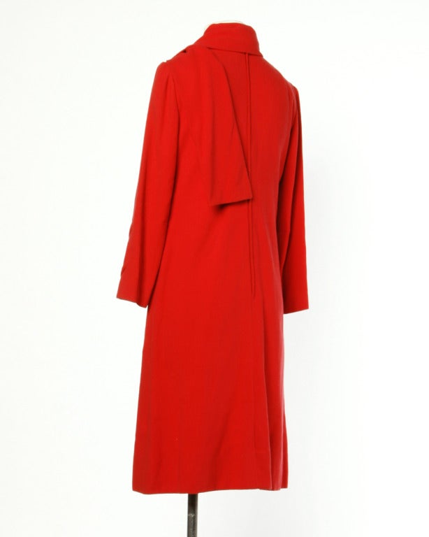 Bill Blass Vintage 1970s Cherry Red Wool Coat Dress with Attached Scarf ...