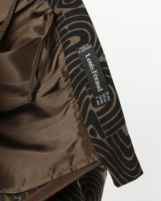 Louis Feraud Vintage 70s 1970s Wool Print Pleated Skirt