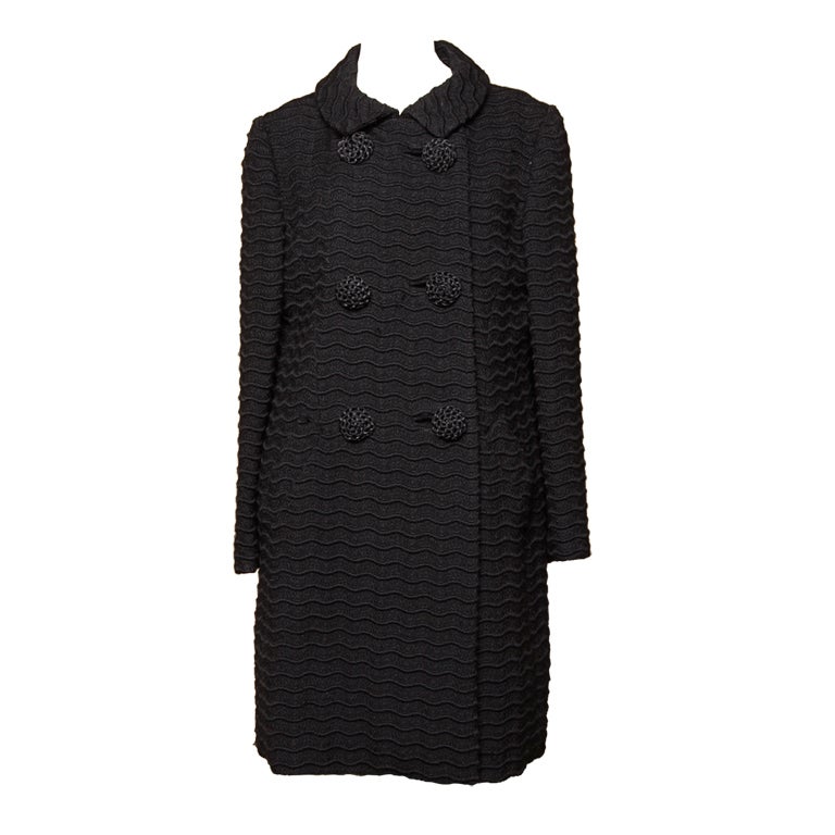Vintage 1960's Seymour Fox Black Textured Wool Coat
