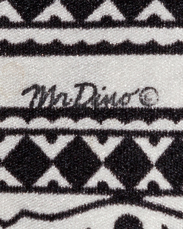 Mr. Dino Vintage Signed 70s Scarf Print Long Sleeve Black White + Red Dress 4