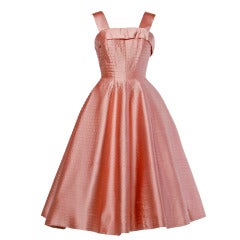 Vintage 1950s 50s Heavy Satin Pin Tuck Party Dress with a Full Sweep