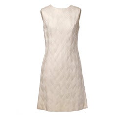 Vintage 1960s 60s Woven Shift Dress in Creamy Ivory Silk Chiffon