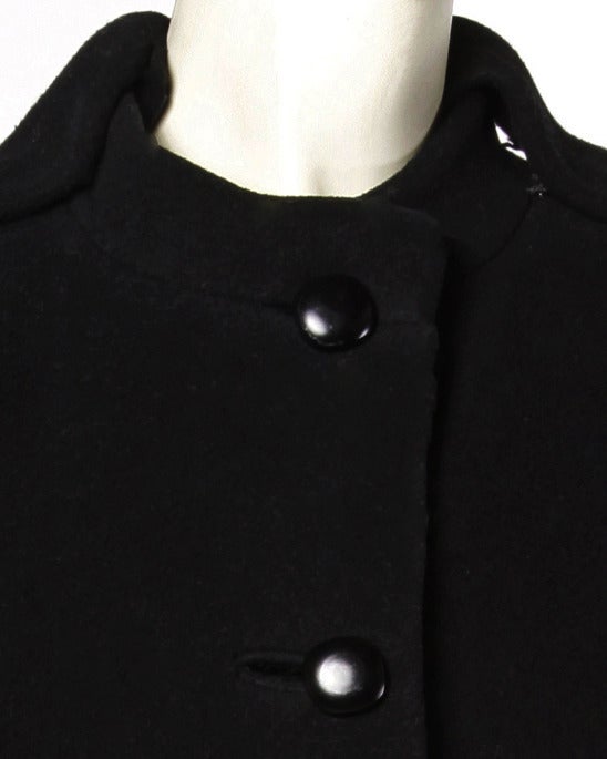 Pauline Trigere Vintage Black Wool 1970s 70s Wool Cape Coat- Military Detailing In Excellent Condition In Sparks, NV