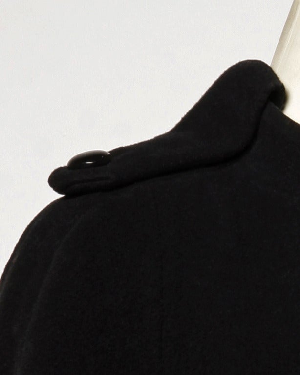 Pauline Trigere Vintage Black Wool 1970s 70s Wool Cape Coat- Military Detailing 2