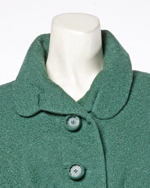 Women's Hattie Carnegie Vintage 1950s 50s Green Wool 2-Pc Suit- Jacket + Skirt