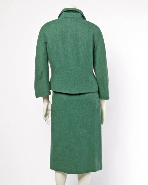 Hattie Carnegie Vintage 1950s 50s Green Wool 2-Pc Suit- Jacket + Skirt 3