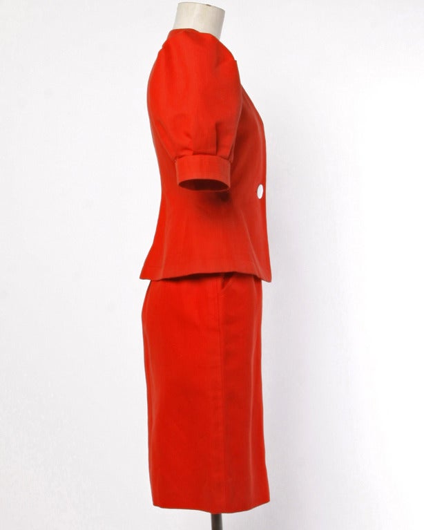 Women's YSL Yves Saint Laurent Rive Gauche Red 2-Pc Suit- Jacket + Skirt