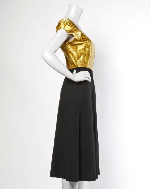 Vintage 1940s Gold + Black Satin Dress + Jacket In Excellent Condition In Sparks, NV