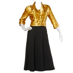 Vintage 1940s Gold + Black Satin Dress + Jacket