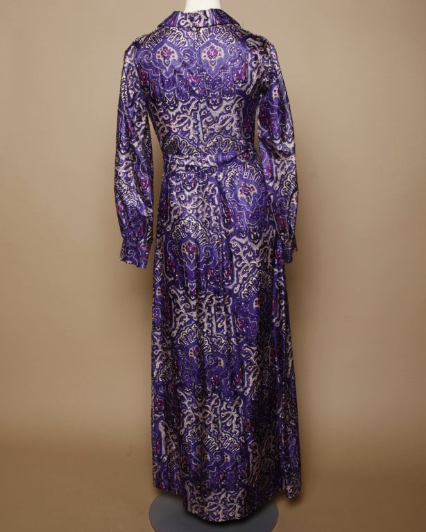 Women's Vintage India Print Silk and Sequin Maxi Dress, 1970s