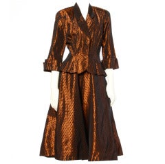 Vintage Helen Carter 1940's 40s Brown Silk Taffeta 2-Pc Suit- Jacket + Skirt Set