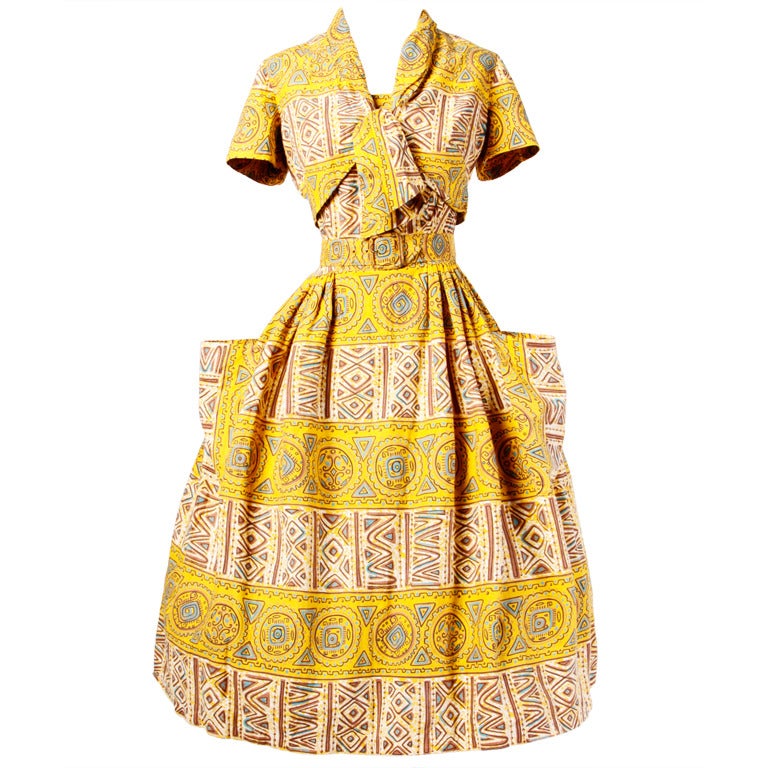 Vintage Royal of California 1940s 40s Tiki Dress, Belt + Bolero Jacket ...