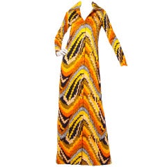 Rizkallah for Malcolm Starr Vintage 1970s 70s Op Art Pixel Print Maxi Dress 10