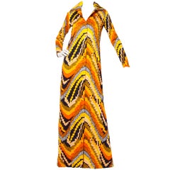 Rizkallah for Malcolm Starr Vintage 1970s 70s Op Art Pixel Print Maxi Dress