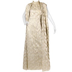 Bernetti Deadstock Vintage 1970s 70s Metallic Brocade Maxi Dress + Cape Ensemble