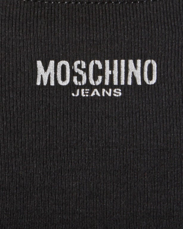Moschino Jeans 1990s 90s Black Holographic Metallic Silver T-Shirt Top In Excellent Condition In Sparks, NV