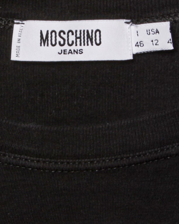 Women's Moschino Jeans 1990s 90s Black Holographic Metallic Silver T-Shirt Top