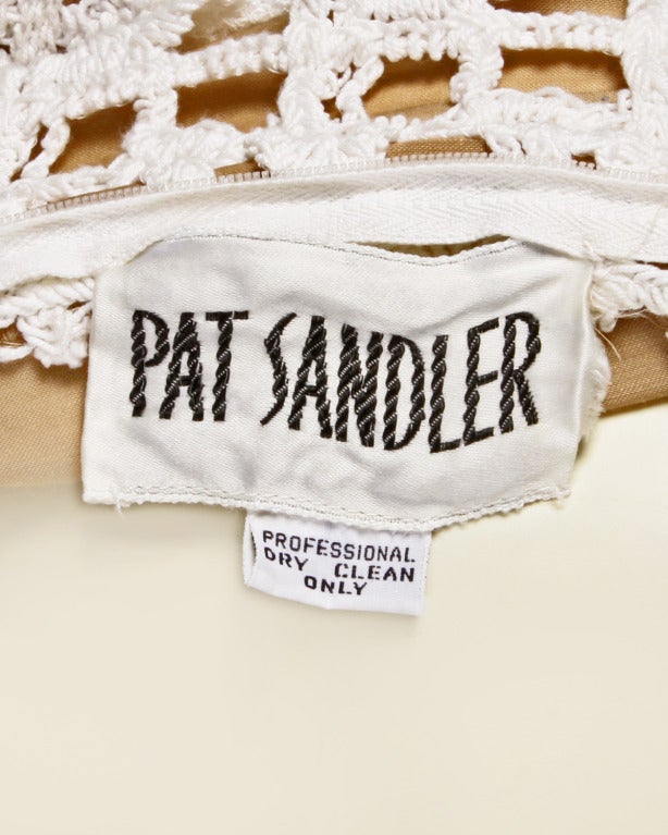 Pat Sandler Vintage 1970s 70s Crochet Lace Nude Illusion Wedding Maxi Dress