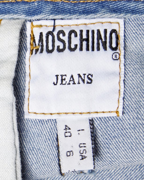 Blue Moschino Jeans 1990s 90s Chambray Denim Zip Up Mini Skirt- Peace Sign Buttons