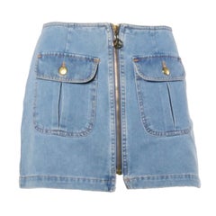 Moschino Jeans 1990s 90s Chambray Denim Zip Up Mini Skirt- Peace Sign Buttons