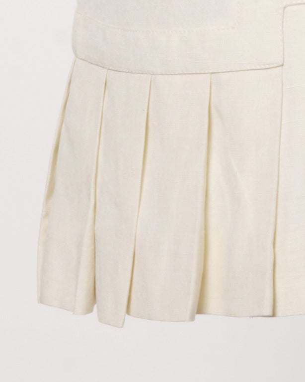 Prada Drop Waist Pleated Linen Silk Flapper Tunic Mini Dress 1990s 90s In Excellent Condition In Sparks, NV