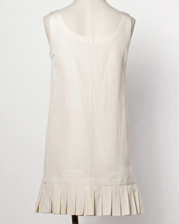 Women's Prada Drop Waist Pleated Linen Silk Flapper Tunic Mini Dress 1990s 90s