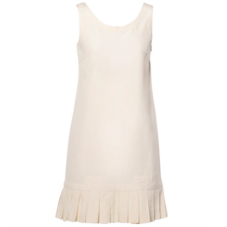 Prada Drop Waist Pleated Linen Silk Flapper Tunic Mini Dress 1990s 90s