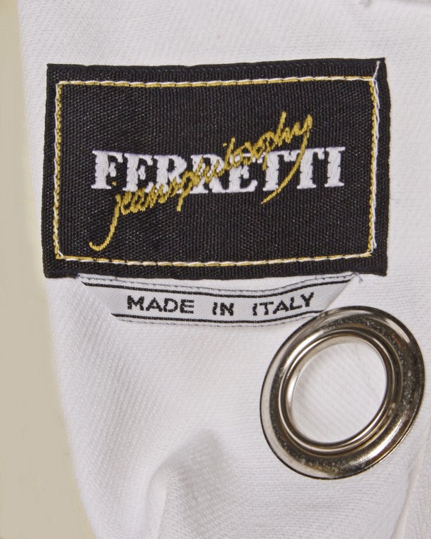 Rare Alberta Ferretti Vintage Cut Out Body Con White Denim Jeans Dress 1990s 90s In Good Condition In Sparks, NV