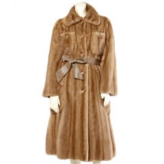 Geoffrey Beene Vintage 1970s 70s Mink Fur Coat with Leather Belt