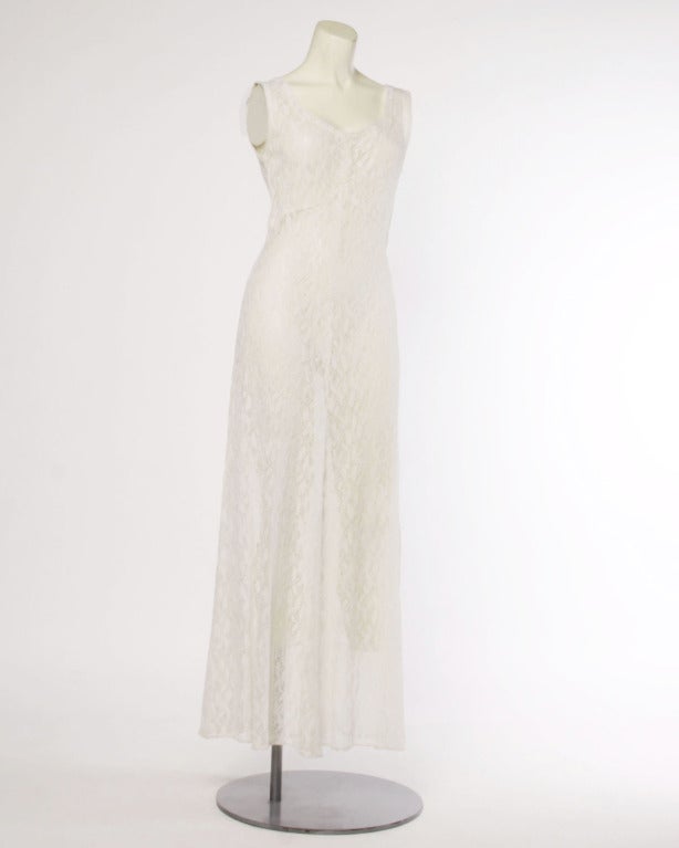 Vintage 1930s 30s Sheer Lace Wedding Maxi Dress with Matching Bolero Jacket In Excellent Condition For Sale In Sparks, NV